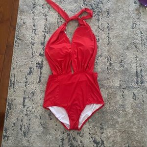 Halter top one piece bathing suit